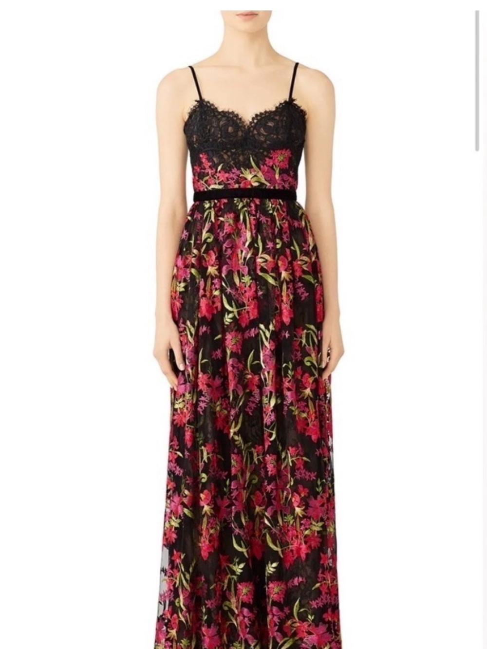 Marchesa Notte Embroidered Floral Lace Gown | Size 6 Long